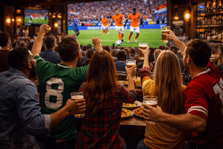 Voetbalfans kijken het Nederlands elftal samen in de kroeg via Ballie Live