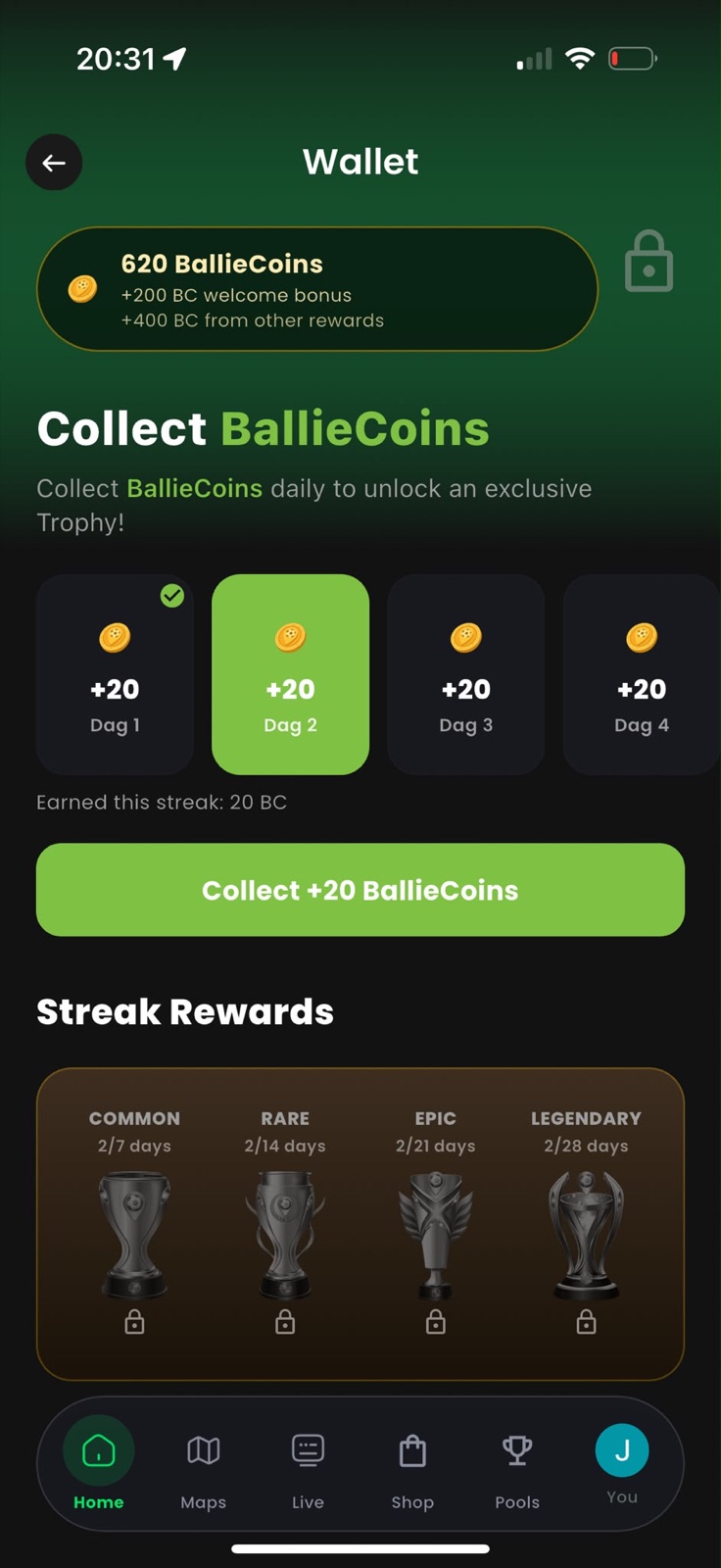 Ballie Coins app screen