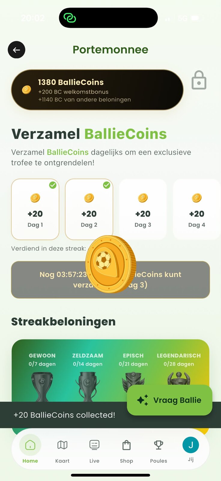 Ballie Coins app-scherm