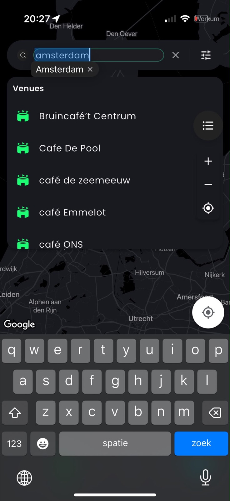 Ballie Maps zoekfunctie met locatie-resultaten