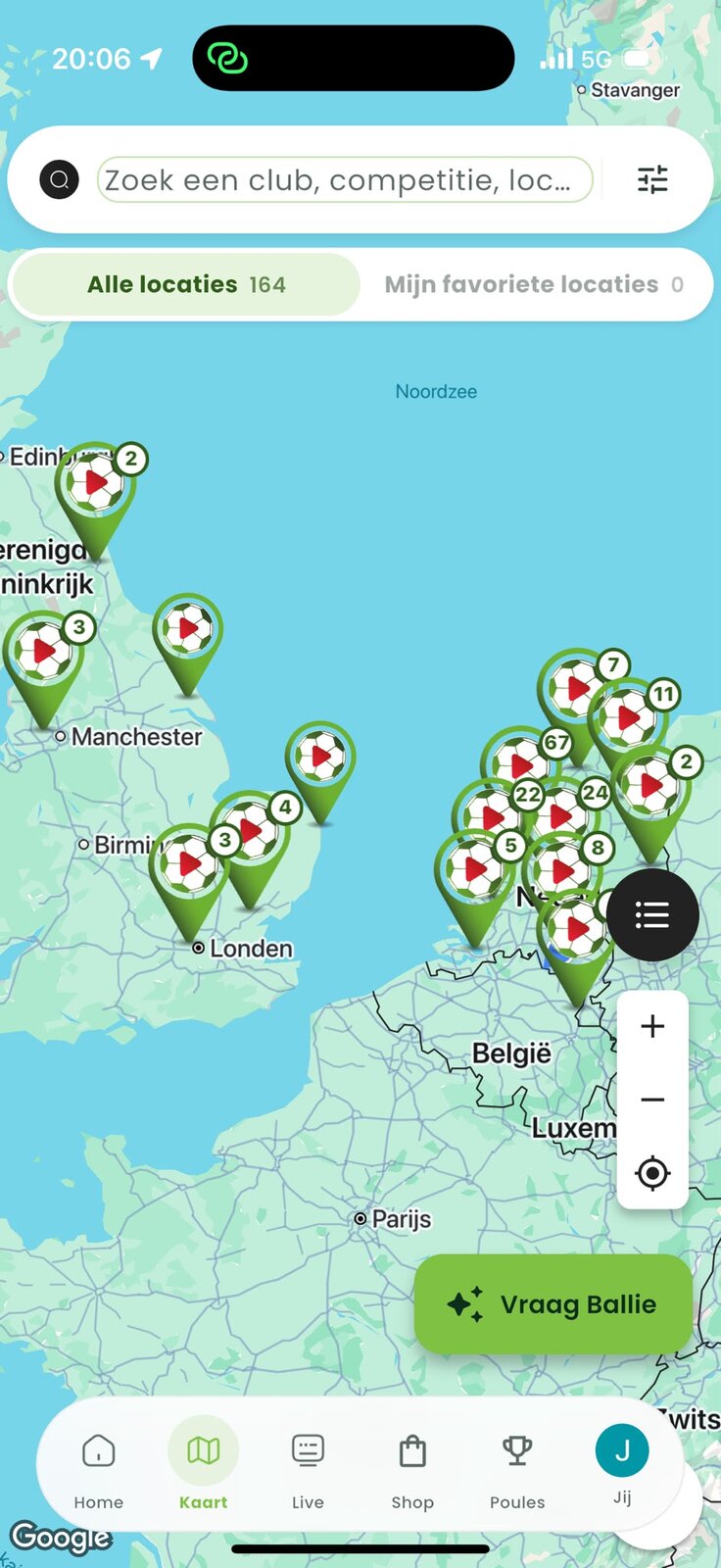 Ballie Maps kaart met locaties in Engeland en Nederland