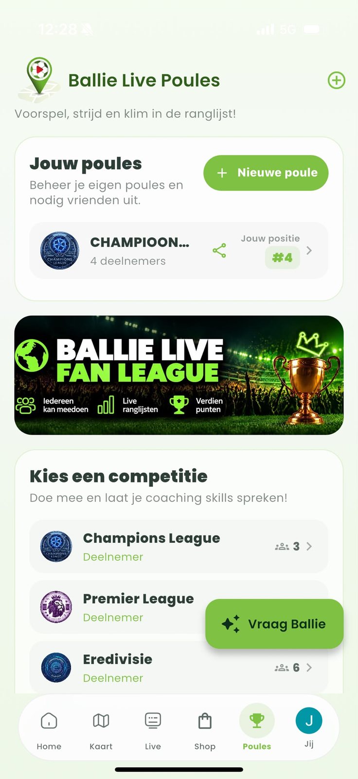 Ballie Poule app-scherm
